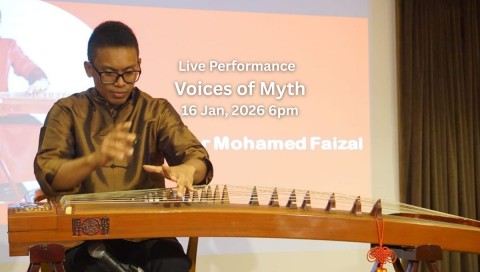 Voices of Myth is a live guzheng performance by Mohamed Faizal Mohamed Salim, presented within the exhibition Hidden in the Jungle