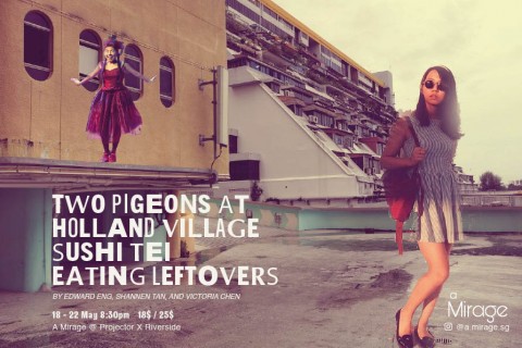 Two Pigeons Eating Leftovers at Holland Village Sushi Tei