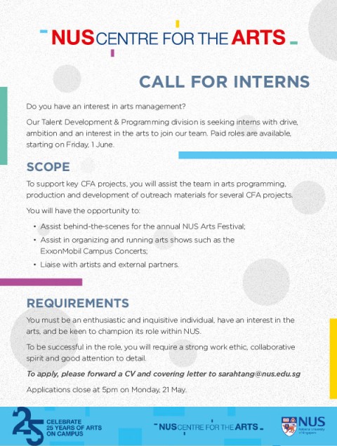 NUS Centre For the Arts - Call for Interns