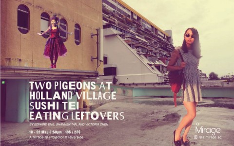 Two Pigeons Eating Leftovers at Holland Village Sushi Tei